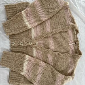 Free People Beige and Light Pink Striped Cardigan